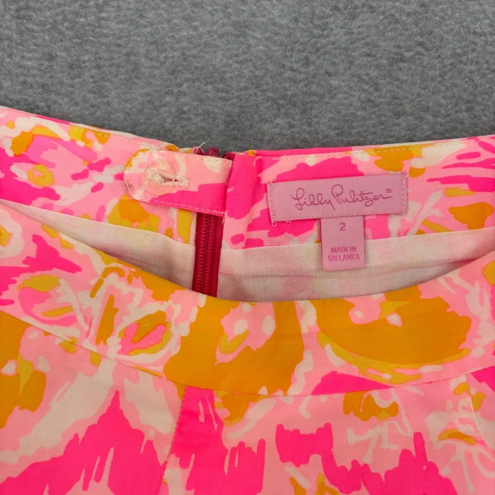 Lilly Pulitzer Skirt Womens 2 Pink Orange Floral A-Line Mini Cotton Lined 23479